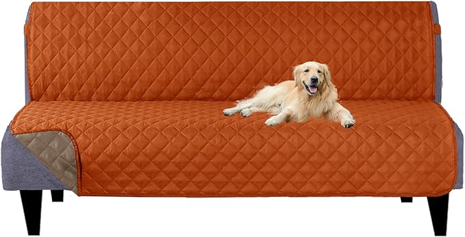 U-NICE HOME Reversible Futon Cover Sofa Slipcover Armless Furniture Protector Couch Cover Water Resistant, Orange/Taupe