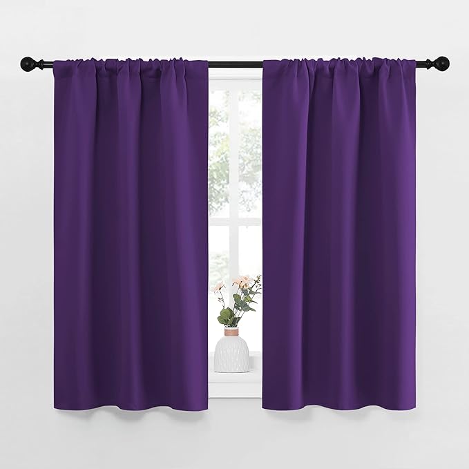 NICETOWN Kitchen Curtains Blackout Drapes & Curtains, Energy Smart Window Treatment Curtain Panels for Bedroom (Royal Purple, 34 in x 45 in (W x L), Set of 2)