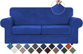 WEERRW Velvet Couch Covers for 2 Cushion Couch Sofa - High Stretch Luxury Velvet Plush 3 Pieces Sofa Slipcovers with Elastic Bottom, Furniture Protector for Pets, Machine Washable, Royal Blue, Medium