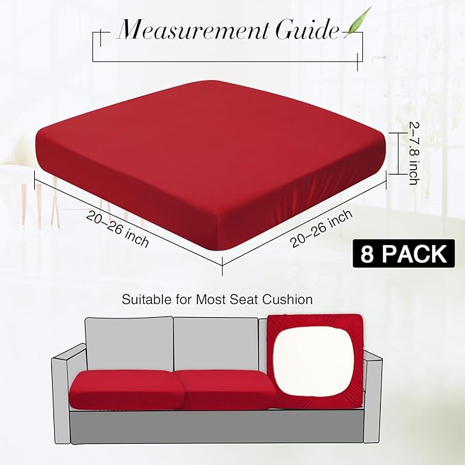 Newwiee 8Pcs Patio Cushion Covers Stretch Outdoor Cushion Cover Replacement for Patio Furniture Sofa Couch Slipcovers, Soft Flexibility Washable Furniture Protector(Waterproof Pure,Wine Red)
