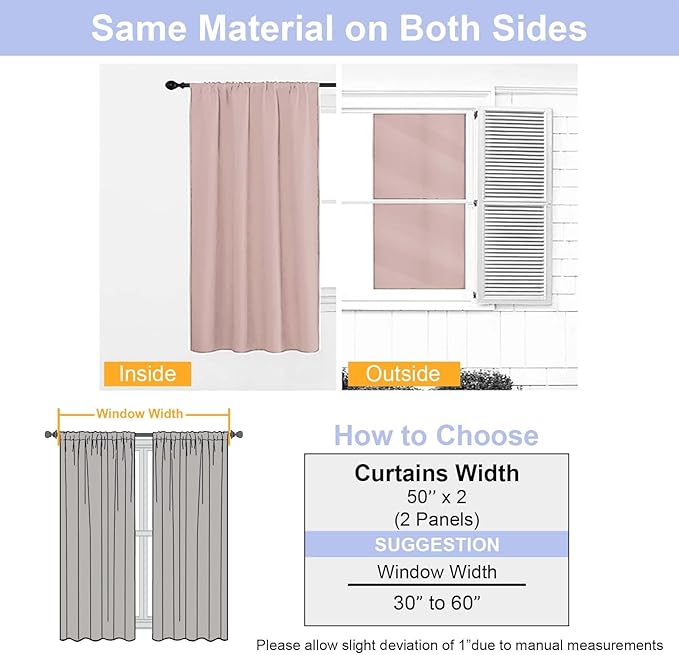Simplebrand Blackout Extra 10ft Curtains for Patio 120 Inches Long 2 Panels Set, Solid Thermal Insulated Energy Saving Rod Pocket Window Treatment Curtains Blackout Drapes, 50" Wx120 L, Blush