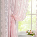 YJ YANJUN Vintage Lace Curtains Cute Pink Floral Cafe Curtains 45 inch Length 2 Panels Short Sheer Drapes for Kitchen Bathroom Laundry Room Girl Nursery Room Décor Rod Pocket 52" W x 45" L Baby Pink