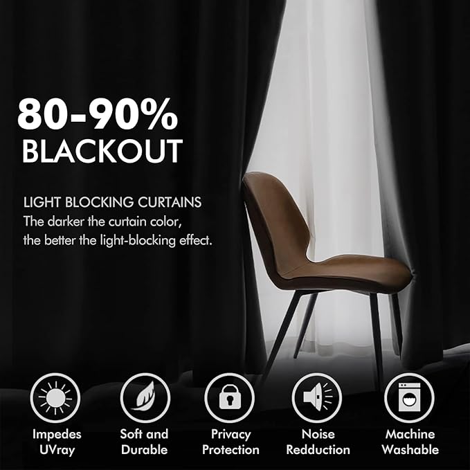 MIULEE Velvet Curtains Black Elegant Grommet Thermal Insulated Soundproof Room Darkening Curtain/Drapes for Classical Living Room Bedroom Halloween Decor 72 x 84 Inch Set of 2