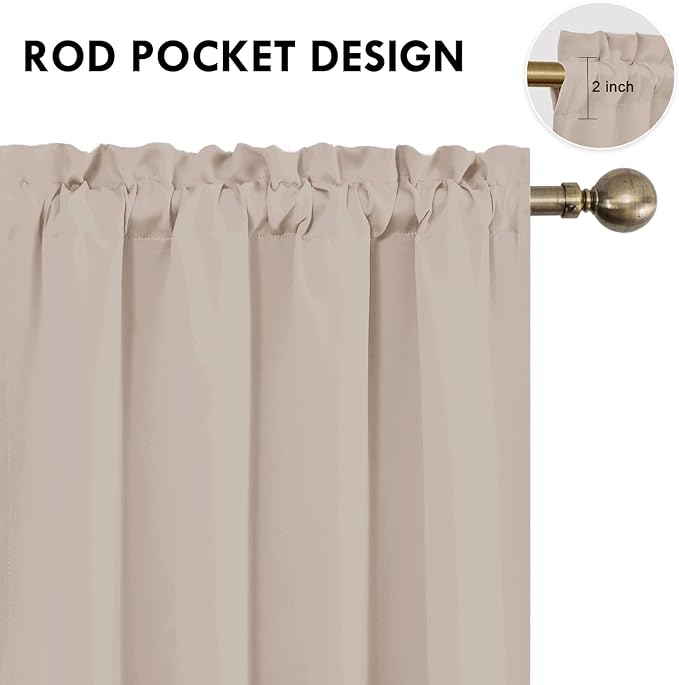 DWCN Blackout Curtains for Living Room Thermal Insulated, Energy Saving & Noise Reducing Bedroom Curtains, Camel, W 52x L 95 Inch, Set of 2 Rod Pocket Curtain Panels