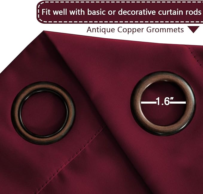 H.VERSAILTEX Blackout Patio Curtains 100 x 96 Inches for Sliding Door Extral Wide Blackout Curtain Panels Christmas Decor for Living Room - Grommet Top, 8' Tall by 8.5' Wide - Burgundy