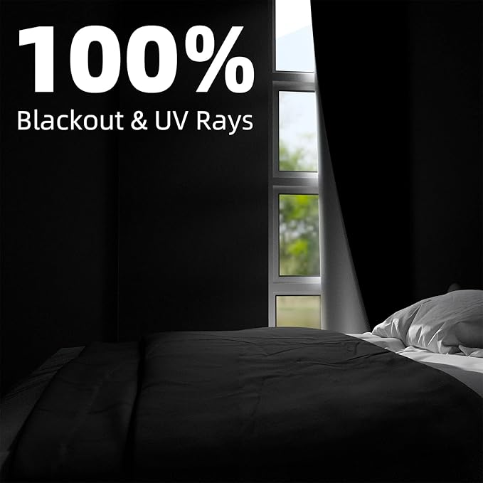 NIGHTON Portable Blackout Curtains 85"×59", Strong Hook and Loop Tape Strips with Adhesive, Cuttable Blackout Window Cover, 100% Black Out Material Blinds for Baby Nursery or Travel - Black