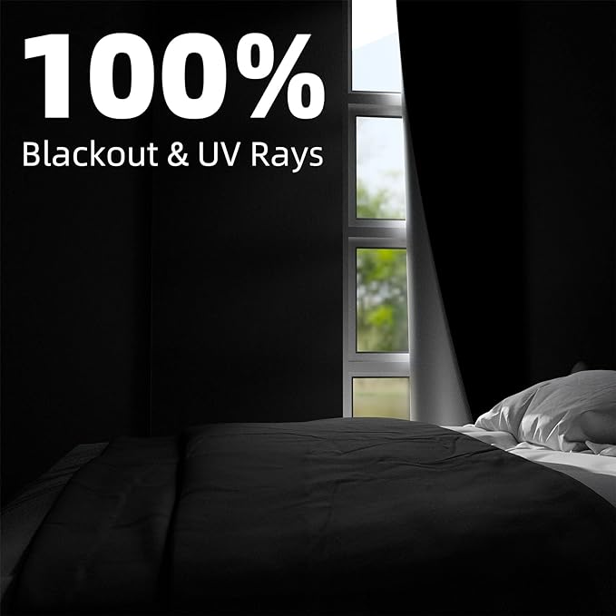 NIGHTON Portable Blackout Curtains 42"×70", Strong Hook and Loop Tape Strips with Adhesive, Cuttable Blackout Window Cover, 100% Black Out Material Blinds for Baby Nursery or Travel - Black