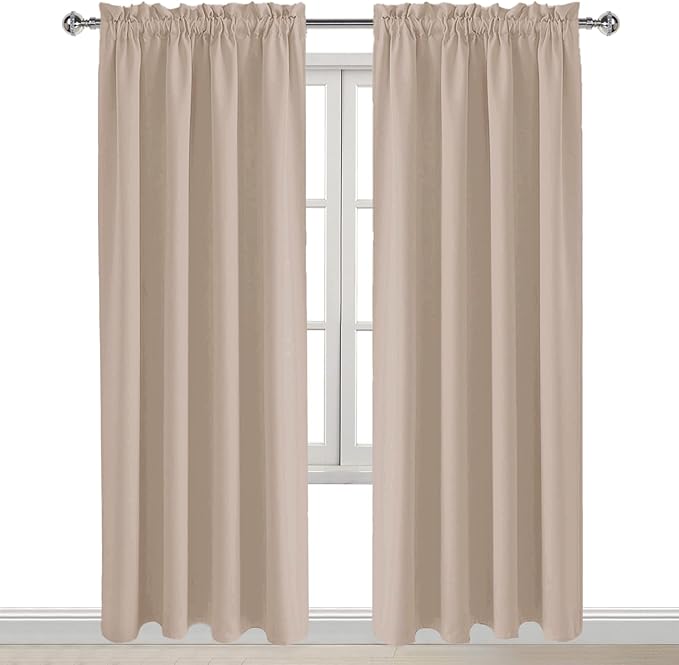 DWCN Blackout Curtains for Living Room Thermal Insulated, Energy Saving & Noise Reducing Bedroom Curtains, Camel, W 52x L 95 Inch, Set of 2 Rod Pocket Curtain Panels