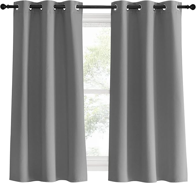 NICETOWN Silver Grey Bedroom Curtains 60 inch Length 2 Panels Set, 34" Wide, Solid Thermal Insulated Grommet Light Blocking Blackout Curtains & Drapes for Living Room