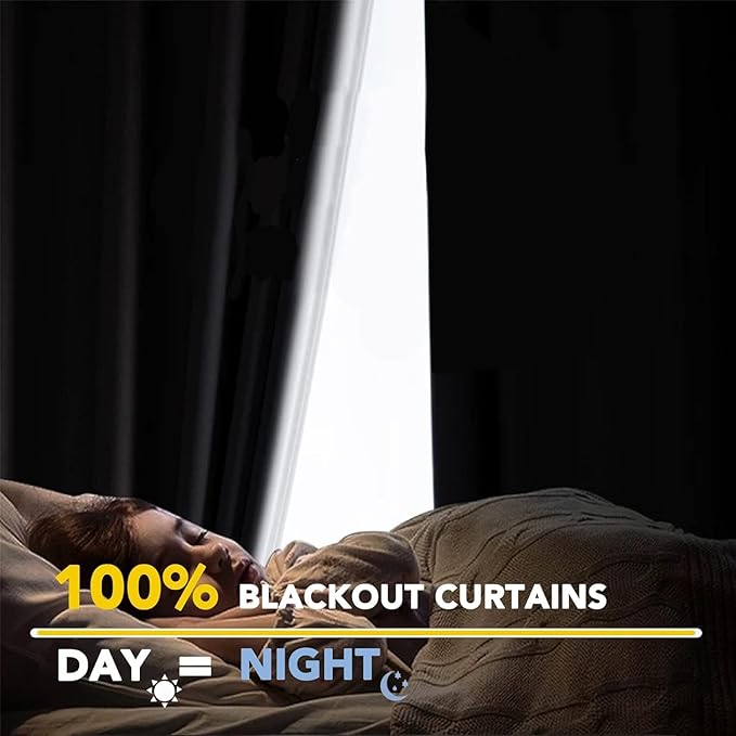 100% Blackout Shield Linen Blackout Curtains for Bedroom, Greyish White Grommet Curtains for Living Room, Thermal Insulated Room Darkening Drapes for Nursery, Boho Home Decor, 40" W x 45" L, 2 Panels