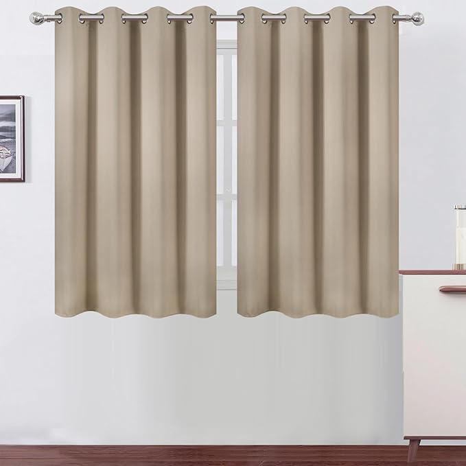LEMOMO Khaki Thermal Blackout Curtains/52 x 45 Inch/Set of 2 Panels Room Darkening Curtains