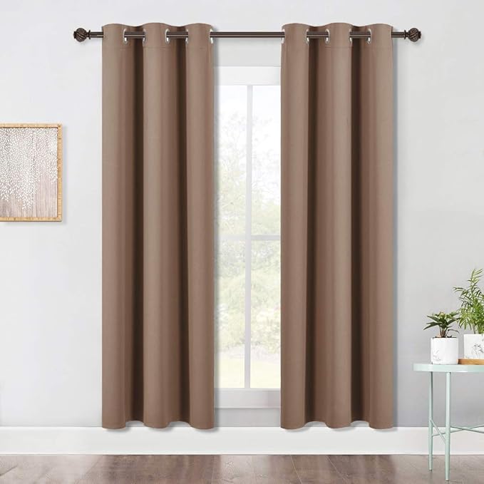 NICETOWN Blackout Draperies Curtains Window Drapes, Window Treatment Thermal Insulated Solid Grommet Blackout Panels for Bedroom (One Pair, 42 by 72 Inch, Cappuccino)