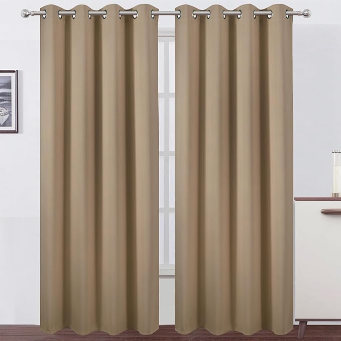 LEMOMO Blackout Curtains 52 x 90 inches Long Natural Curtains Set of 2 Panels Thermal Insulated Room Darkening Curtains for Bedroom