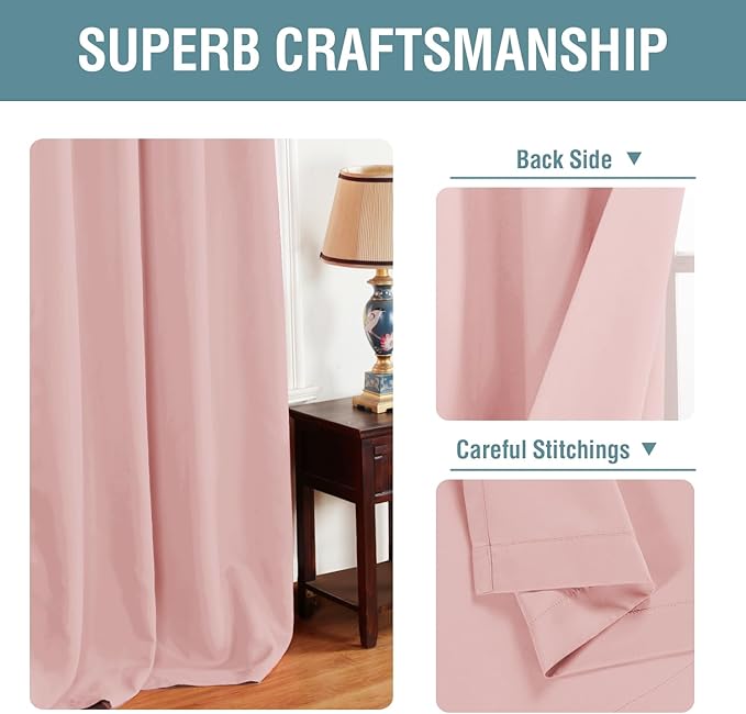 H.VERSAILTEX Pink Blackout Curtain for Living Room Thermal Insulated Window Treatment Curtain 90 inch Length Energy Saving Solid Grommet Top Blackout Drape, One Panel, Baby Pink, 52" W x 90" L