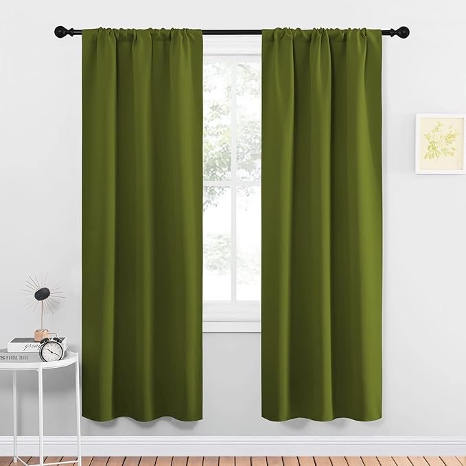 NICETOWN Blackout Christmas Curtains for Living Curtains, Bedroom Draperies with Rod Pocket, Nursery Essential Thermal Insulated Blackout Panels for Small Window (Olive Green, 1 Pair, 34 x 72)