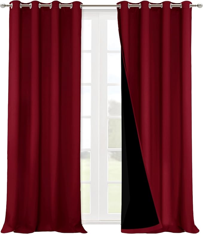 NICETOWN Truly Blackout Drapes for Living Room, Heavy-Duty Full Light Shading Curtain Set with Black Liner Backing for Villa/Hall/Dorm Window（Burgundy Red, Set of 2, 55 inches Wide x 96 inches Long