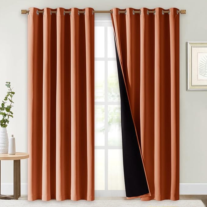 NICETOWN 100% Blackout Window Curtain Panels, Cold and Full Light Blocking Drapes with Black Liner for Nursery, 84" Drop Thermal Insulated Draperies (Burnt Orange, 2 Pieces, 70" Wide Each Panel)