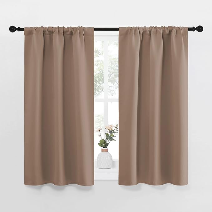 NICETOWN Kitchen Window Blackout Curtains - Window Treatment Thermal Insulated Rod Pocket Small Blackout Draperies/Drapes for Bedroom/Kitchen (Cappuccino, Set of 2, 34 inches Wide by 45 inches Long)