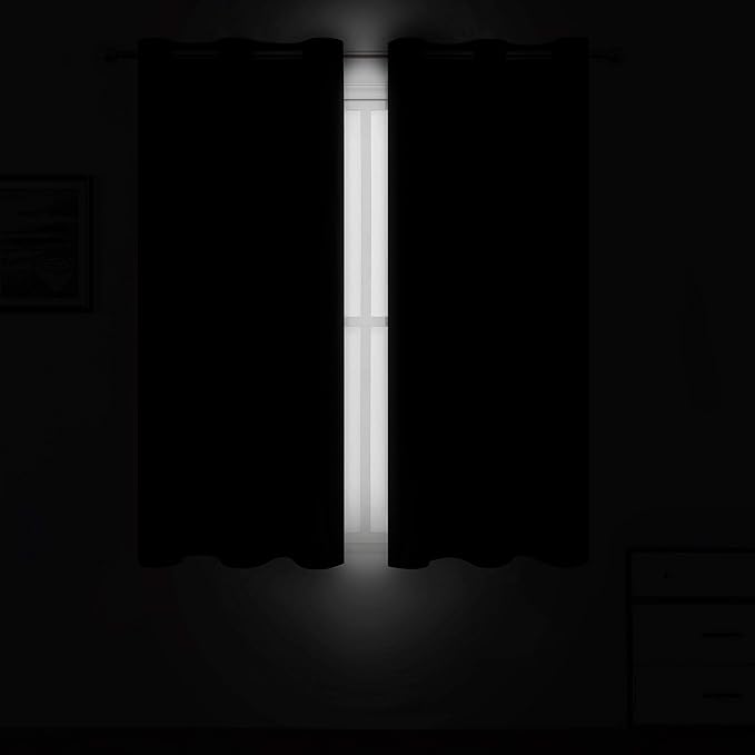LEMOMO Black Thermal Blackout Curtains/38 x 63 Inch/Set of 2 Panels Room Darkening Curtains for Bedroom
