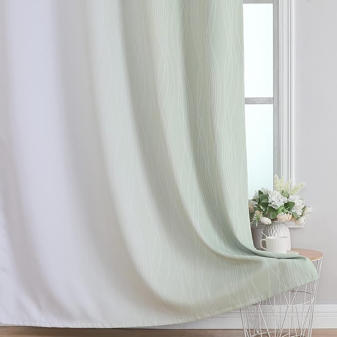 Estelar Textiler Sage Green and Greyish White Ombre Blackout Curtains 45 Inch Length 2 Panels, Full Room Darkening Drapes for Kitchen, Thermal Insulated Grommet Short Curtains for Bathroom,42Wx45L