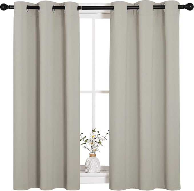 NICETOWN Natural Blackout Shack Curtains Noise Reducing, Thermal Insulated and Privacy Room Darkening Drape Panels for Boy's Guest Room Door Small Short Window (2 Panels, W34 x L48 -Inch)