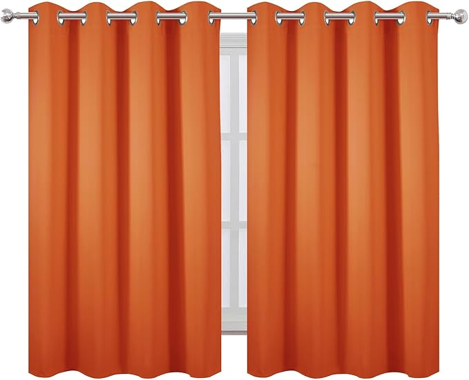 LEMOMO Blackout Curtains 66 x 54 Inch Long Orange Curtains Set of 2 Panels Room Darkening Curtains for Bedroom and Living Room