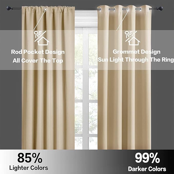 RYB HOME Large Curtains for Bedroom 84 inches Long 2 Panels Set, Privacy Thermal Insultaed Sunlignt Heat Blocking Drapes for Sliding Patio Door, Width 70 by Length 84, Biscotti Beige