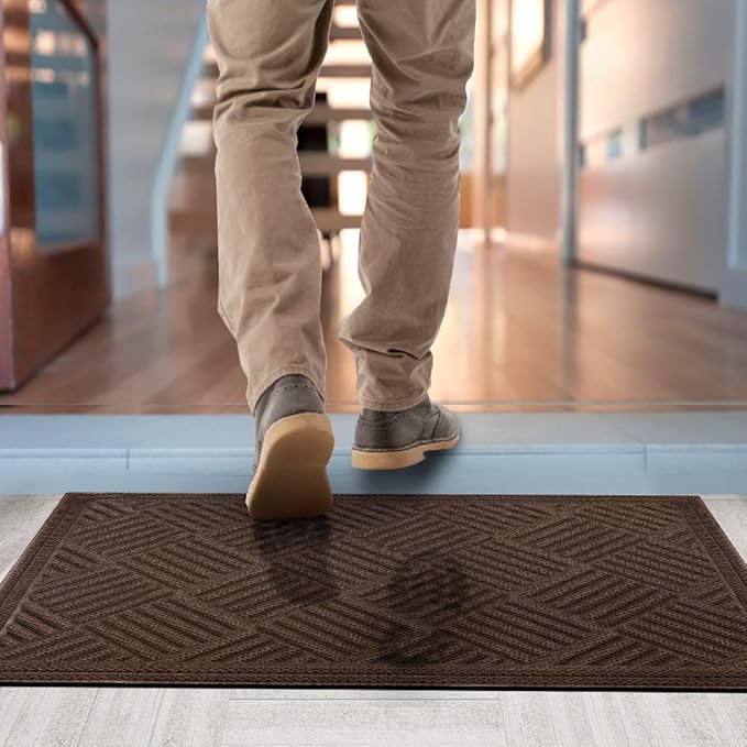 Mibao Front Door Mat, Dirt Trapper Welcome Mat for Outdoor Indoor, Non-Slip Waterproof Doormat, Durable Machine Washable Low Profile Entry Rug for Back Door Outside Patio, 61.5" x 36", Coffee Grid