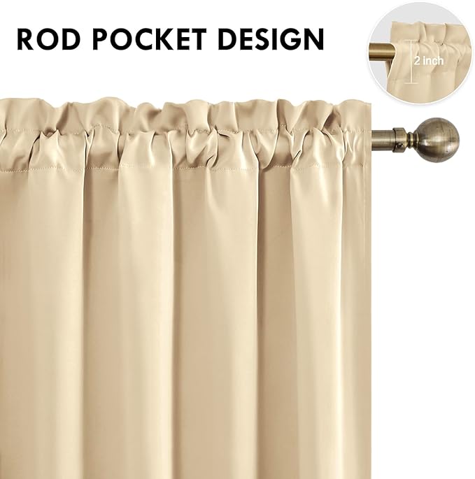 DWCN Blackout Curtains for Bedroom – Rod Pocket Thermal Insulated Noise Reducing Noise Reducing Drapes for Living Room, W 52 x L 95 Inch, 2 Panels, Beige