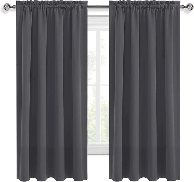 DWCN Bedroom Curtains Blackout Drapery Panels 54 Inch Length 2 Panels Set, Three Pass Microfiber Thermal Insulated Energy Saving Rod Pocket Window Treatment Drapes (W52 x L54 Inch, Dark Grey)
