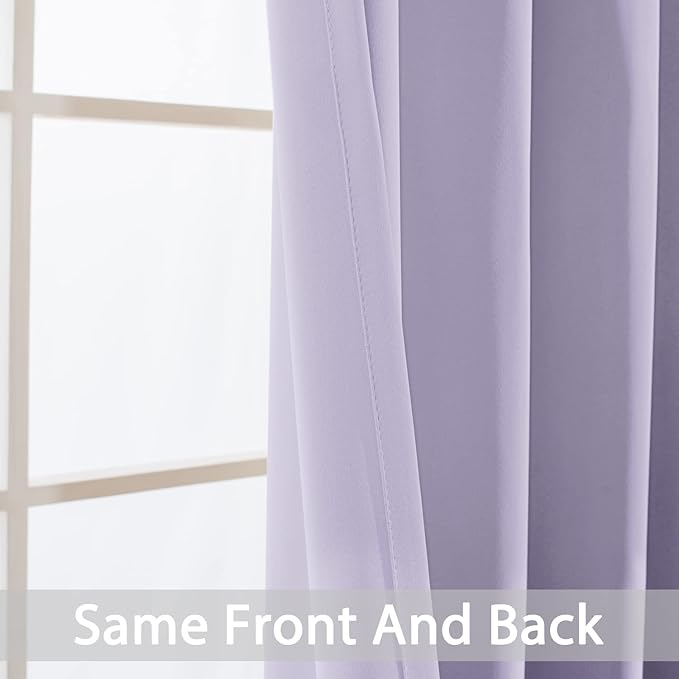 Yakamok Blackout Curtains Room Darkening Thermal Insulated Window Panels,Solid Grommet Top Drapes for Bedroom/Living Room(70Wx84L, Lilac, 2 Panels)