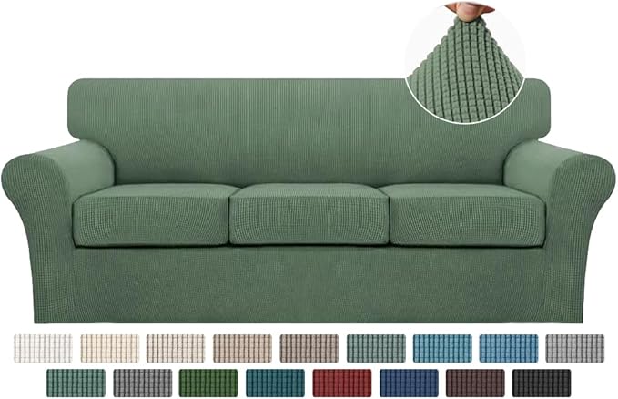 Turquoize 4 Piece Sofa Covers for 3 Cushion Couch Sofa Slipcover Soft Couch Cover for Dogs-Washable Sofa Furniture Covers with 3 Individual Cushion Covers Jacquard Fabric (3 Cushion Sofa, Loden Frost)