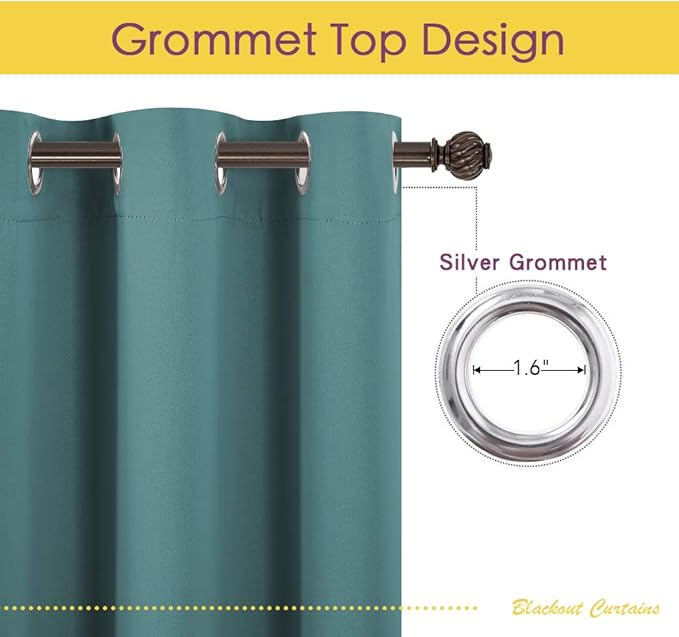 NICETOWN Room Darkening Draperies Window Curtain Panels, Sea Teal, 2 Panels, W60 x L84 -inch, Thermal Insulated Grommet Room Darkening Curtains for Bedroom