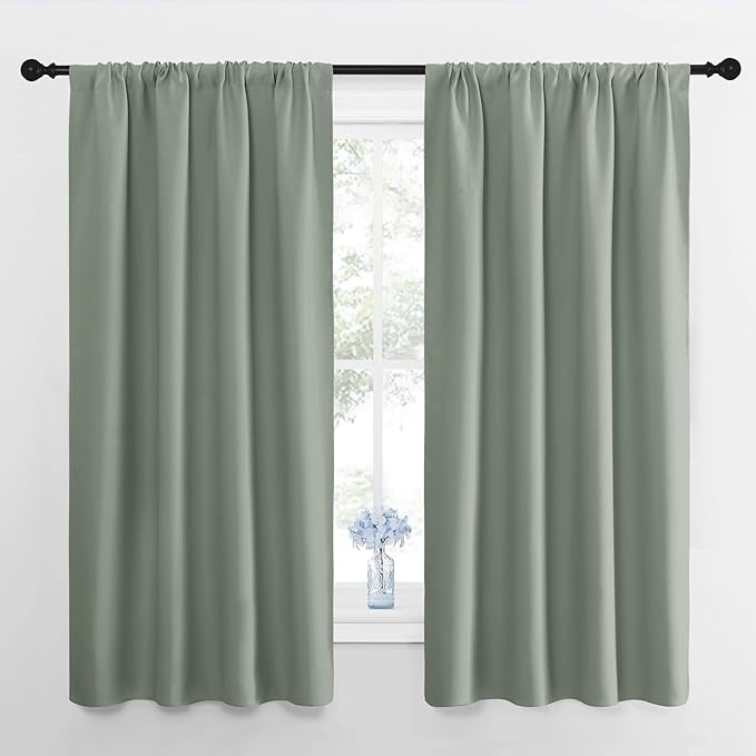 NICETOWN Window Curtains Blackout Drapes - Thermal Insulated Solid Rod Pocket Blackout Curtains/Draperies for Living Room (Greyish Green, One Pair, 42 by 63-Inch)