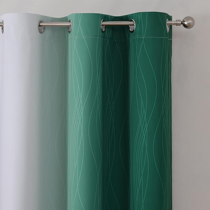 Estelar Textiler Full Room Darkening Blackout Curtains 72 Inch Length 2 Panels Set, Ombre Greyish White and Green Thermal Insulated Full Light Blocking Grommet Blackout Drapes for Bedroom, 42Wx72L