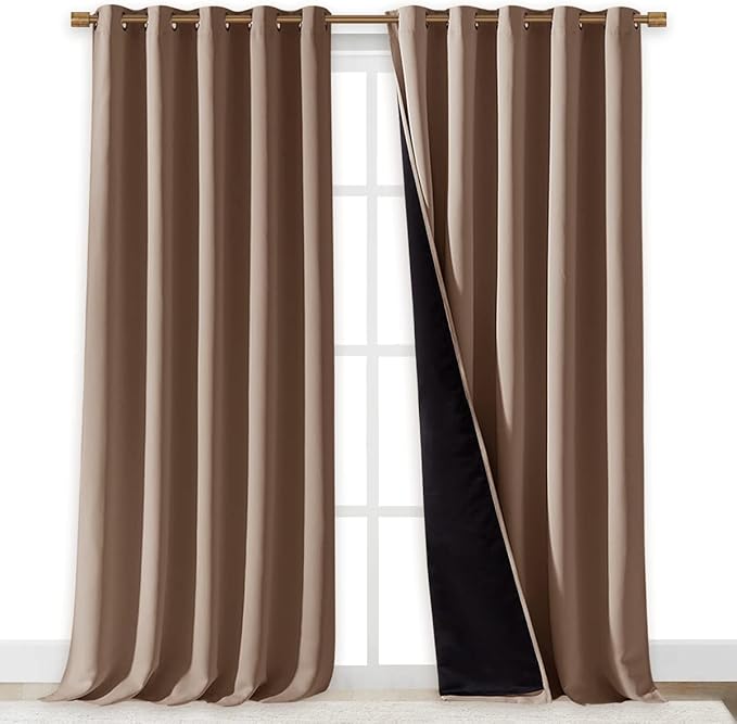 NICETOWN Warm Curtains for Winter, Complete Blackout Shades for Large Window Door, 100% Blackout Curtain Panels with Black Lined, 70 inches Width Each Panel, 95 inches Length, Cappuccino, 2 Pieces