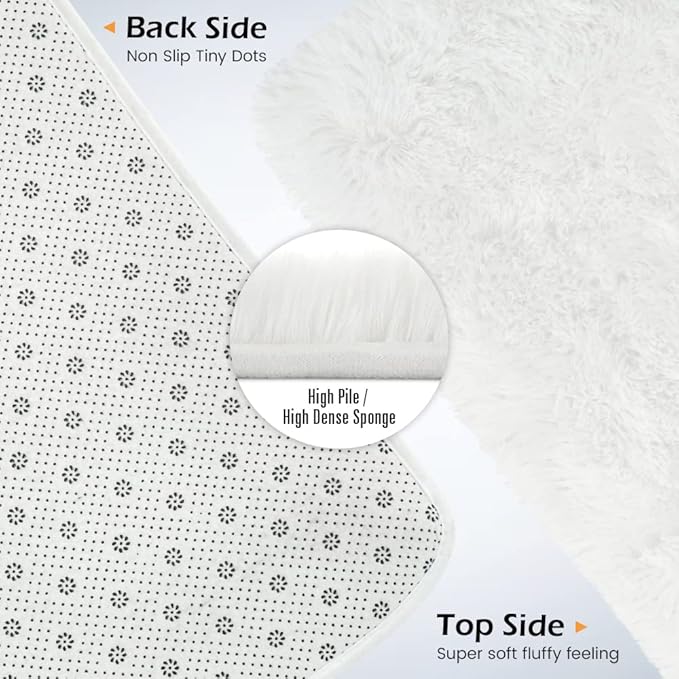 Amearea Premium Soft Fluffy Rug Modern Shag Carpet, 5' x 7', Fuzzy Plush Rugs for Living Room Bedroom Kids Room Home Decor, Nursery Non Slip Indoor Shaggy Carpets, White