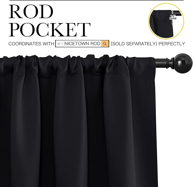 NICETOWN Short Curtains 36 inches Long, Black Out RV Bunk Panels, Kitchen Window Curtains Over Sink, Thermal Insulating Blackout Drapes/Draperies for Small Window (2 Panels, 42 inches Wide)