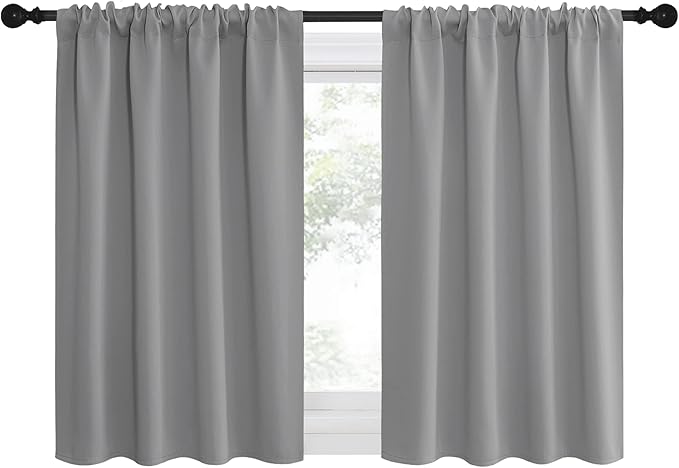 NICETOWN RV Blackout Curtains for Camper Windows, Short Room Darkening Curtains for Kitchen, Home Decoration Thermal Insulated Rod Pocket Drapes for Small Windows (Silver Grey, 2 Panels, W42 x L36)