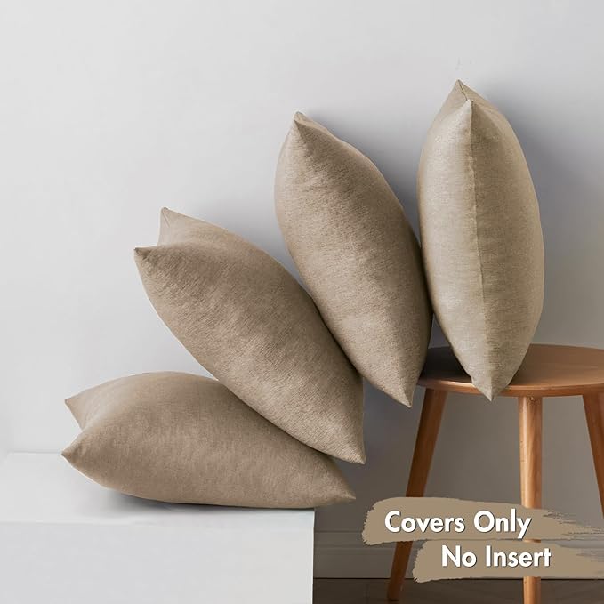 MIULEE Pack of 4 Decorative Outdoor Throw Pillow Covers Linen Waterproof Pillow Covers Farmhouse Cushion Cases for Patio Garden Tent Balcony Couch Sofa 16x16 inch Khaki