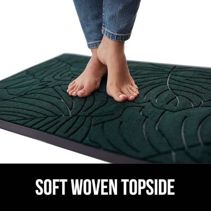 GORILLA GRIP 100% Waterproof All-Season WeatherMAX Doormat, 60x24, US Designed Natural Rubber, Stain and Fade Resistant, Low Profile Indoor Outdoor Door Mats, Easy Clean Patio Mat, Green Palm