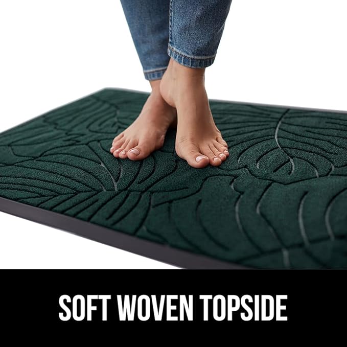 GORILLA GRIP 100% Waterproof All-Season WeatherMAX Doormat, 47x35, US Designed Natural Rubber, Stain and Fade Resistant, Low Profile Indoor Outdoor Door Mats, Easy Clean Patio Mat, Green Palm
