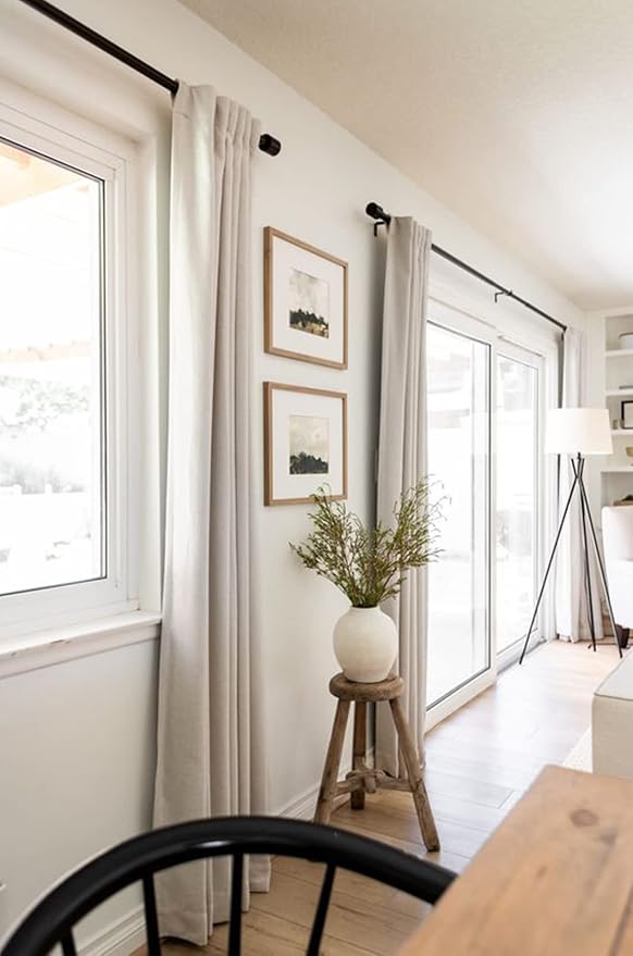 100% Blackout Shield Linen Blackout Curtains for Bedroom 90 Inches Long, Back Tab/Rod Pocket Living Room Drapes, Thermal Insulated Blackout Curtains 2 Panels Set, 50" W x 90" L,Cream