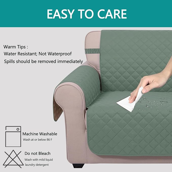 U-NICE HOME Large Sofa Cover Reversible Couch Cover for Dogs with Elastic Straps Water Resistant Furniture Protector for Pets Couch Cover for 4 Cushion Couch (Oversized Sofa, Greyish Green/Taupe)