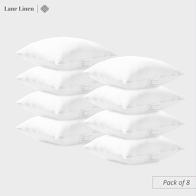 LANE LINEN Throw Pillow Inserts 18" x 18" - Set of 8 White Down Alternative Pillows for Bed, Sofa, and Couch - Fluffy Decorative Stuffer Pillow for Indoors