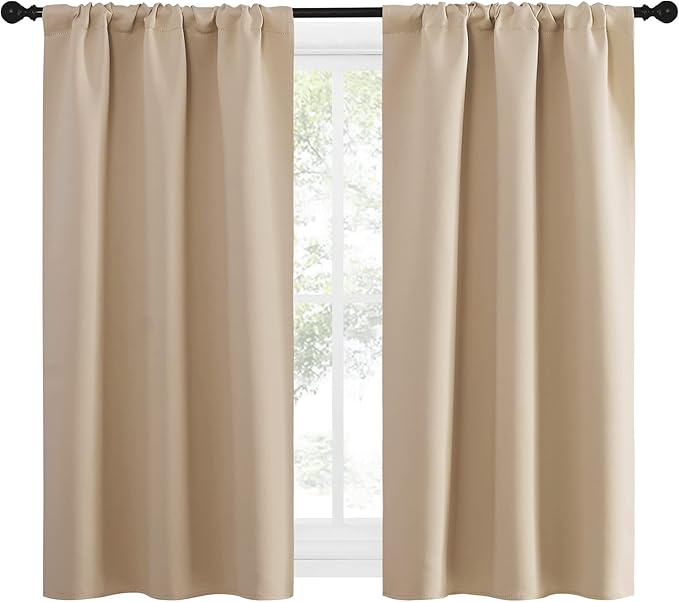 NICETOWN Blackout Room Darkening Curtains - Home Decoration Light & Noise Reducing Thermal Insulated Window Draperies with Rod Pocket Top (Biscotti Beige, 2 Panels, 34 inches Wide x 54 inches Long)