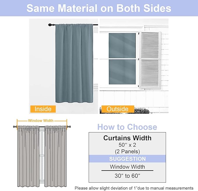 Simplebrand Ava Blackout Curtains for Patio 108 Inches Long 2 Panels Set, Solid Thermal Insulated Room Darkening Rod Pocket Window Treatment Curtains Blackout Drapes, W50 x L108 Inch, Stone Blue