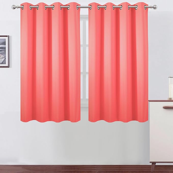 LEMOMO Blackout Curtains 52 x 45 inch Coral Curtains Set of 2 Panels/Thermal Insulated Room Darkening Bedroom Curtains