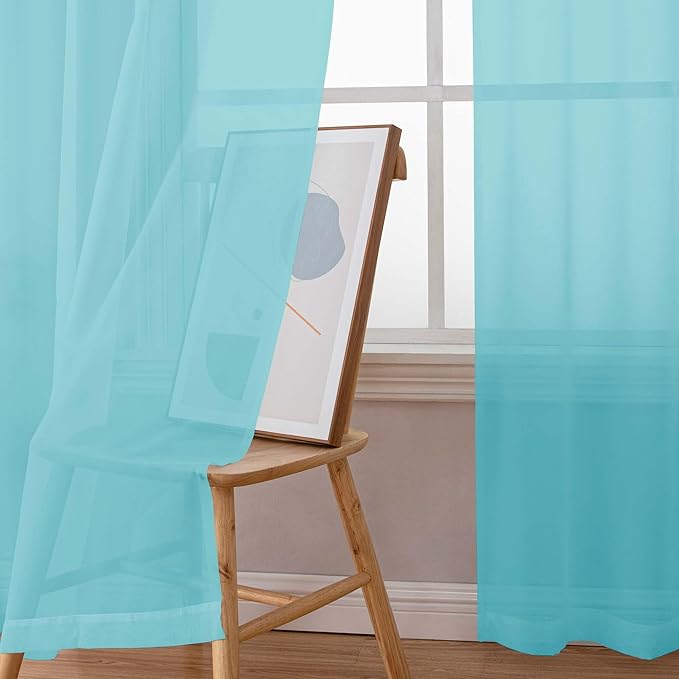 Simplebrand Aqua Sheer Curtains 63 Inch Length 2 Panels, Rod Pocket Solid Color Window Sheer Curtain Panels, Elegant Curtains & Drapes for Living Room, Bedroom 2 Panels (Ivory, 42" W x 63" L)