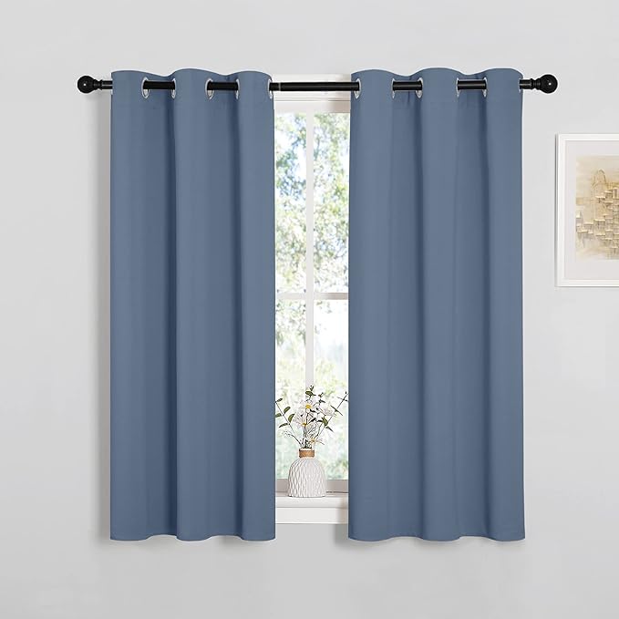 NICETOWN Kitchen Curtains Small Window Curtains & Drapes, Thermal Insulated Solid Grommet Panels for Cupboard, Loft, Cafe, Dining Room (Stone Blue, 34" W x 45" L, 2PCs)